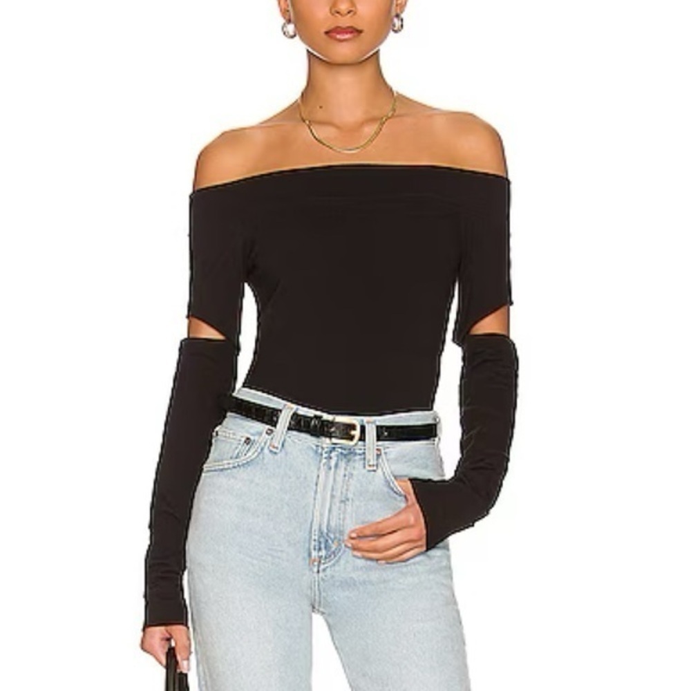 AGOLDE Ariel Off Shoulder Top in Black Long Sleeve with Slits Womens Size Small